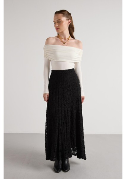 Kadın Siyah Astarlı Uzun Dantel Etek 30052 indirimleri