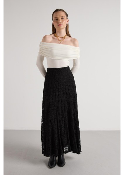 Kadın Siyah Astarlı Uzun Dantel Etek 30052