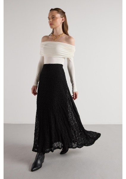 Kadın Siyah Astarlı Uzun Dantel Etek 30052