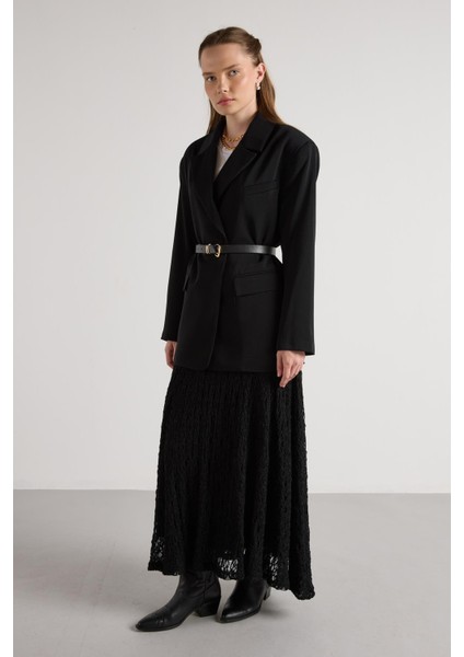 Kadın Siyah Astarlı Uzun Dantel Etek 30052