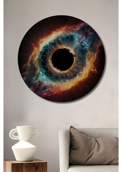 Evrenin Gızemlı Gözü Yağlı Boya Görünümlü Ahşap Dekoratif Tablo Yuvarlak Tablo
