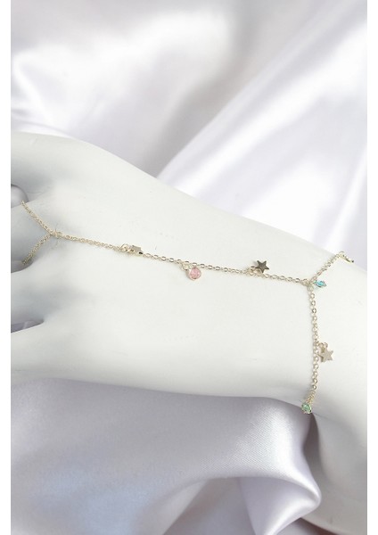 Pirinç Renkli Zirkon Taşlı Sallantılı Yıldızlı Model Gold Renk Kadın Şahmeran - TJ-SN707