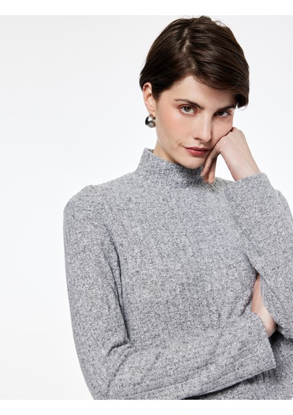 Slim Fit Kaşkorse Uzun Kollu Dik Yaka Crop Tişört