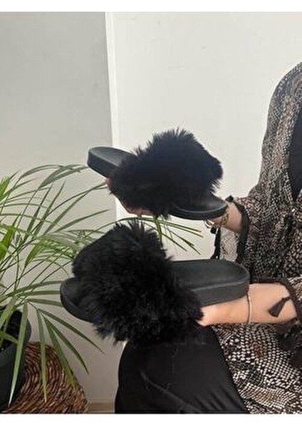 Tüylü Kadın Terlik Anatomik Taban Dış Mekan Ev Içi Çeyiz Misafir Terliği modelleri