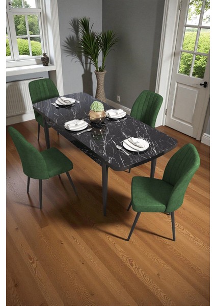 Bara Siyah Mermer 80X132 Açılabilir Sunta Masa Yemek Odası Takımı, Mutfak Takımı 4 Adet Sandalye fiyatları