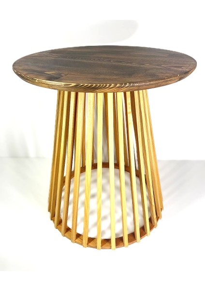 Palermo Yuvarlak Modern Klasik Rustik Retro Vintage Naturel Dekoratif Ahşap Çıtalı Yan Mantar Sehpa modelleri