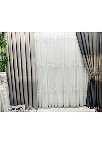 Güneş Saten Fon Perde 1/3 Sık Pileli Geometrik Desenli Gri Renk Salon Kullanımı İçin fırsatları