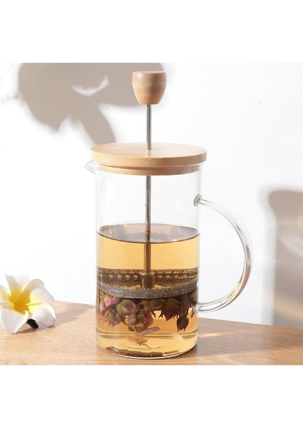 Cam ve Bambu Kapaklı French Press – 600 ml Kahve ve Bitki Çayı Demliği