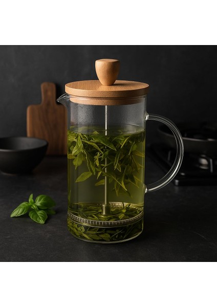 Cam ve Bambu Kapaklı French Press – 600 ml Kahve ve Bitki Çayı Demliği fiyatları
