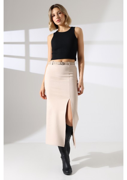 Süet Etek Uzun Boy Yırtmaçlı