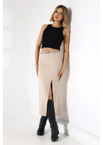 Süet Etek Uzun Boy Yırtmaçlı