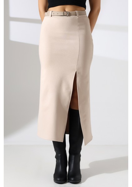 Süet Etek Uzun Boy Yırtmaçlı