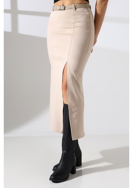 Süet Etek Uzun Boy Yırtmaçlı