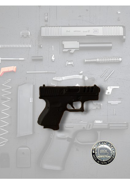 Glock 43 Mini Anahtarlık – 1:3 Ölçekli %90 Işlevsel Mekanizma,eklenti Eklenir, Beyaz