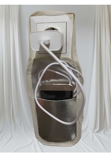 "metalik Gri Suni Deri Askılı Priz Üstü Telefon Tutucu | Yüksek Prizler Için Bez Poşeti modelleri