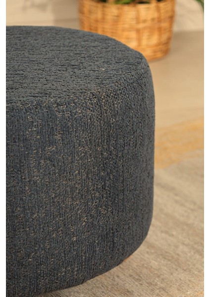 Pufo Dekoratif rahat ve konforlu puf - lacivert renkli - gürgen ayaklı - yuvarlak puf - çok amaçlı kullanım - modern bench modelleri