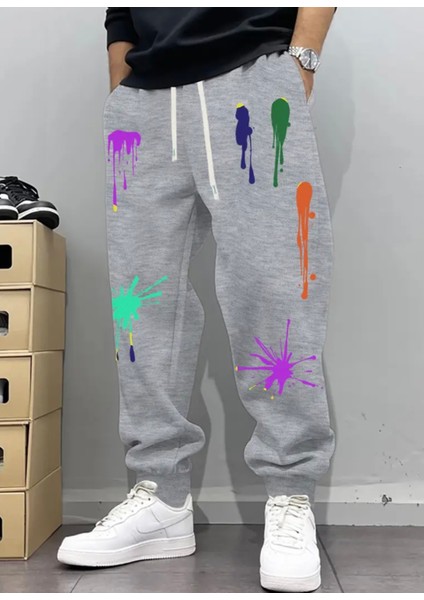 Büyük Beden Özel Tasarım Paletteki Renkler Baskılı Kışlık Hip Hop Erkek Eşofman Altı