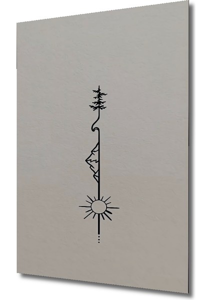 Minimalist Kara Kalem Görünümlü Dağ Ağaç Güneş Ahşap Dekoratif Tablo Dikdörtgen Tablo modelleri