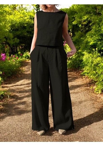 Yazlık Keten Alt Üst Kolsuz Takım modelleri