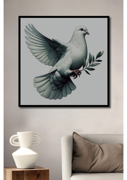 Beyaz Güvercin Yağlı Boya Görünümlü Ahşap Dekoratif Tablo Dikdörtgen Tablo fiyatları