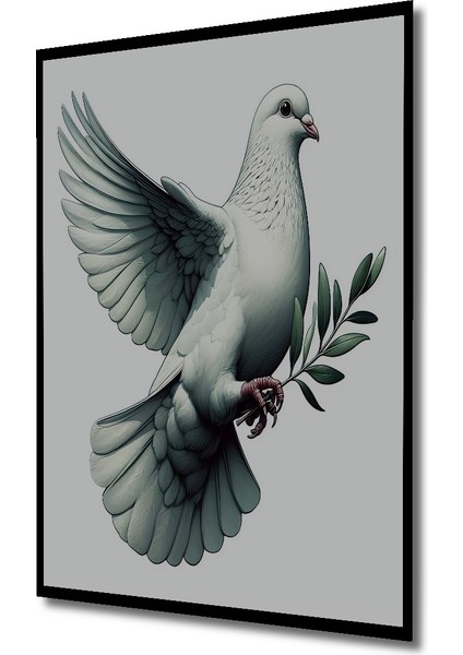Beyaz Güvercin Yağlı Boya Görünümlü Ahşap Dekoratif Tablo Dikdörtgen Tablo fırsatları