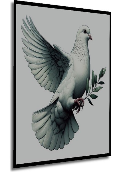 Beyaz Güvercin Yağlı Boya Görünümlü Ahşap Dekoratif Tablo Dikdörtgen Tablo indirimleri