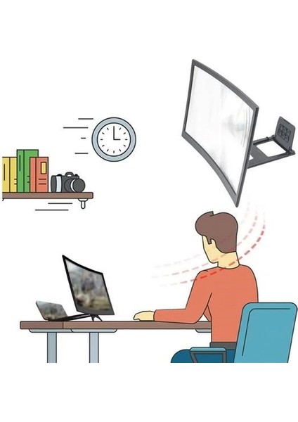 Curved Model Katlanabilir 3D Ekran Büyütücü Amplifikatör Projektör Standı Tüm Akıllı Telefon ( Lisinya )