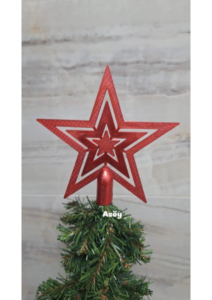 Yılbaşı Çam Ağacı Kırmızı Tepe Yıldızı Tepelik Yıldız Süs Kırmızı 18 cm 1 Adet
