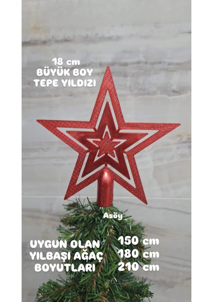 Yılbaşı Çam Ağacı Kırmızı Tepe Yıldızı Tepelik Yıldız Süs Kırmızı 18 cm 1 Adet modelleri