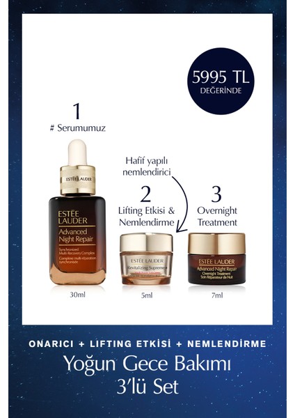 Yoğun Gece Bakımı 3’lü Set - Serum 30ml Supreme Soft Nemlendirici 5ml Overnight Treatment 7ml