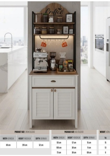 Kahve Köşesi Çekmeceli Çok Amaçlı Mutfak Dolabı Sepet