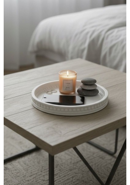 Dekoratif Yuvarlak Beton Boncuklu Zen Tepsi & Sunum Tabağı | Minimalist Başucu Takı Standı fırsatları