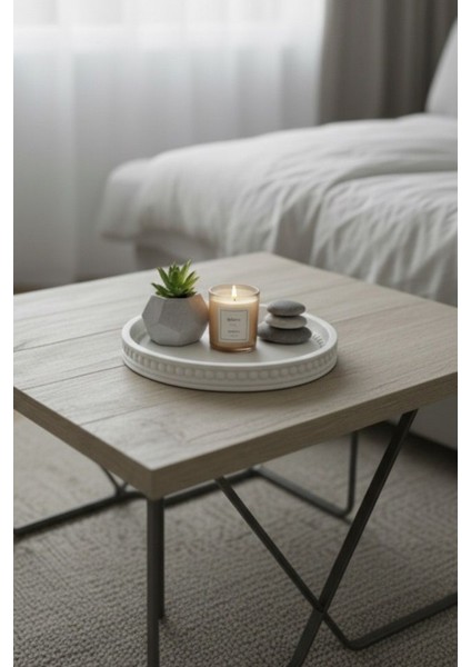 Dekoratif Yuvarlak Beton Boncuklu Zen Tepsi & Sunum Tabağı | Minimalist Başucu Takı Standı indirimleri