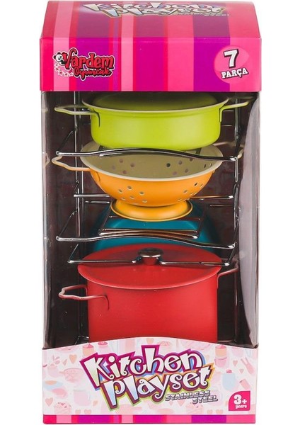 ATF-683G-5 Renkli Raflı Enessiworlde Tencere Tava seti 7 Parça -Vardem Oyuncak