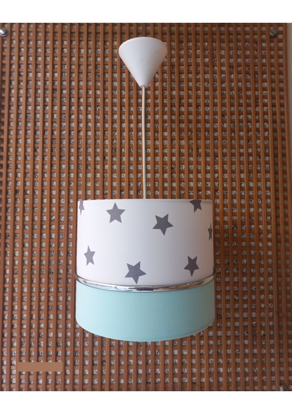 Beyaz Yıldızlı Yeşil M-347 Elkamentli Avize Kumaş Kaplama Çocuk Odası ve Bebek Odası Avize Sarkıt