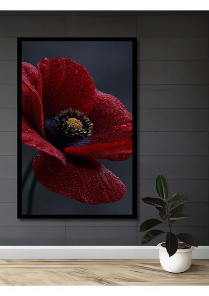 Kırmızı Haşhaş Çiçeği Yağlı Boya Görünümlü Ahşap Dekoratif Tablo Dikdörtgen Tablo fiyatları