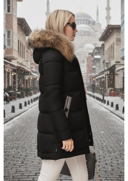 Kışlık Kürk Yaka Orta Boy Kadın Mont fiyatları