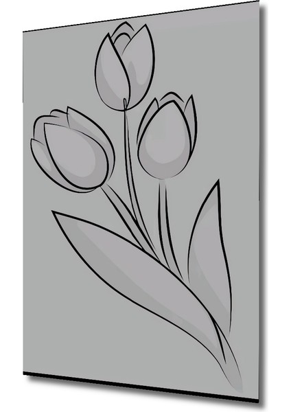 Siyah Beyaz Lale Çiçeği Kara Kalem Görünümlü Ahşap Dekoratif Tablo Dikdörtgen Tablo modelleri