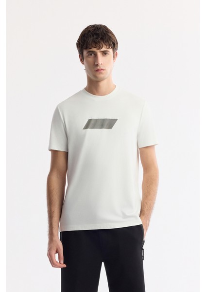 Erkek Beyaz Bisiklet Yaka Baskılı Rayon Soft Touch Regular Fit T-Shirt A51Y1031