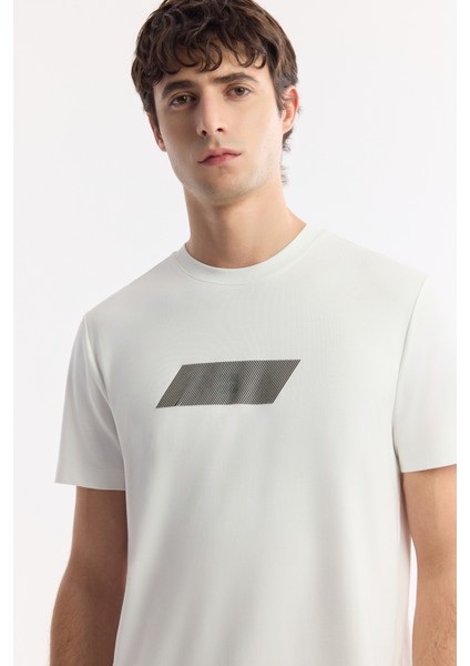 Erkek Beyaz Bisiklet Yaka Baskılı Rayon Soft Touch Regular Fit T-Shirt A51Y1031