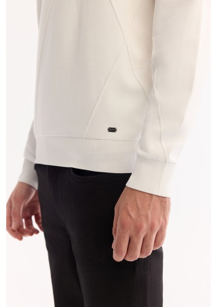 Erkek Ekru Bisiklet Yaka Rayon Tüylenmeyen Dokulu Triko Regular Fit Kazak A52Y5016