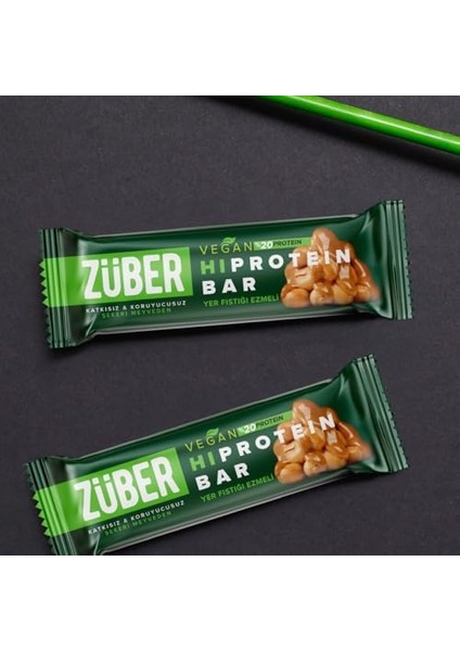Züber Yüksek Protein Vegan Bar Fıstık Ezmeli, 45GR, 12 Adet