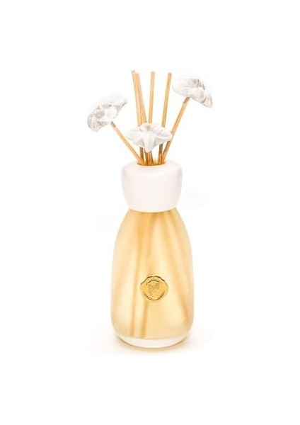 Missi 230 ml Ekru Seramik Çiçek Taş Çubuklu Beyaz Sabun Oda/banyo Kokusu