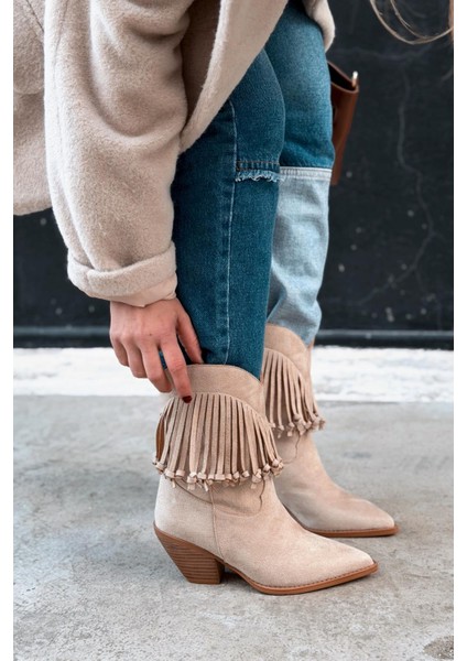 Iserne Kadın Kovboy Bot Bej Süet Püsküllü fiyatları