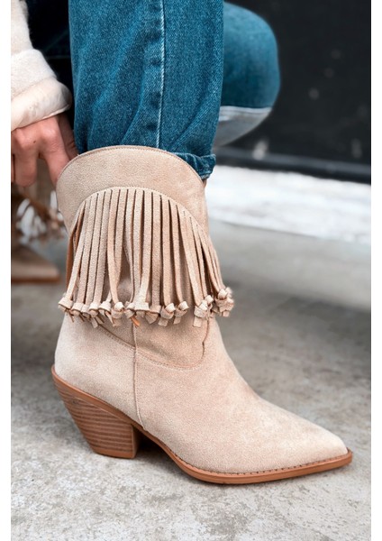 Iserne Kadın Kovboy Bot Bej Süet Püsküllü modelleri