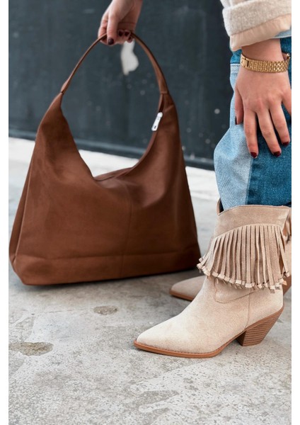 Iserne Kadın Kovboy Bot Bej Süet Püsküllü fırsatları