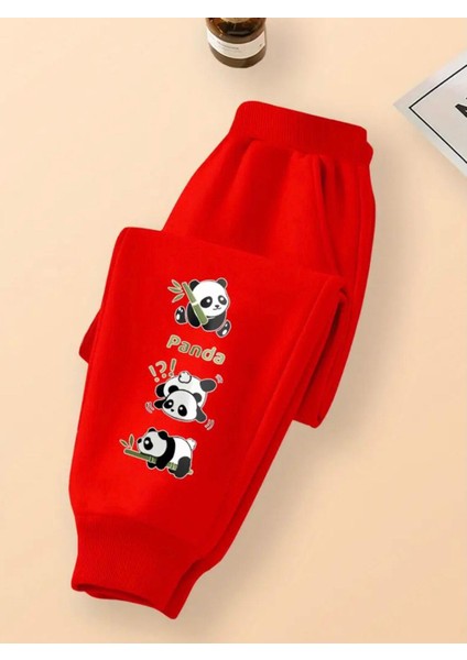Punıx Kıds Sevimli Pandalar Baskılı 3 Iplik Kalın Kışlık Yüksek Kalite Kız Çocuk Eşofman Altı