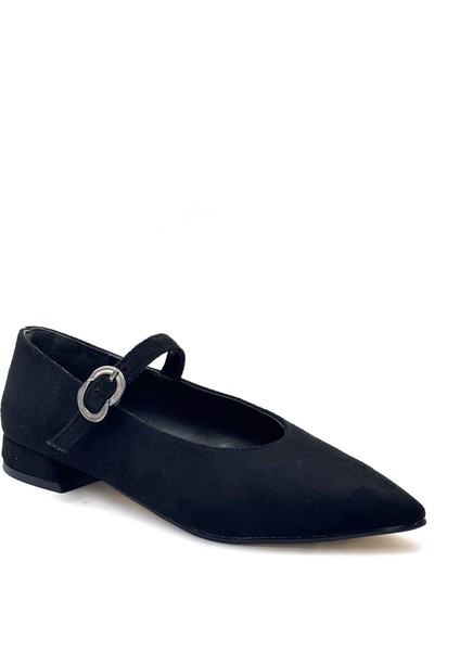 Marina Tokalı Günlük Kadın Babet Süet Siyah