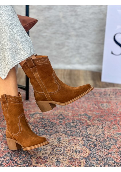 Isolde Hakiki Deri Sivri Burun Western Taba Kadın Kovboy Bot fiyatları