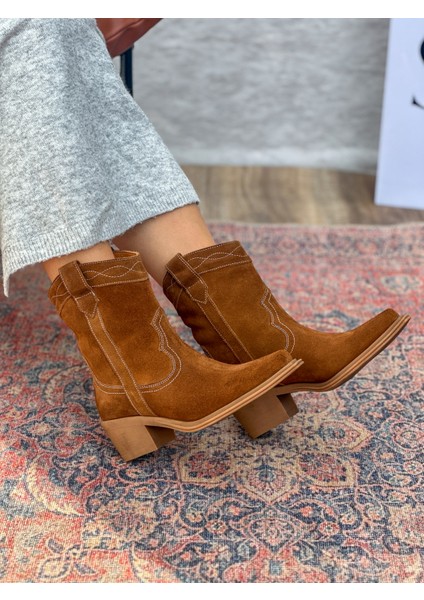 Isolde Hakiki Deri Sivri Burun Western Taba Kadın Kovboy Bot fırsatları
